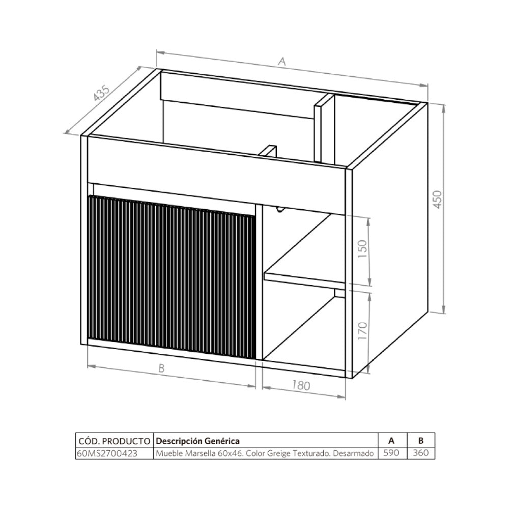 Mueble de Baño Completo Marsella Dark Grey Texturado