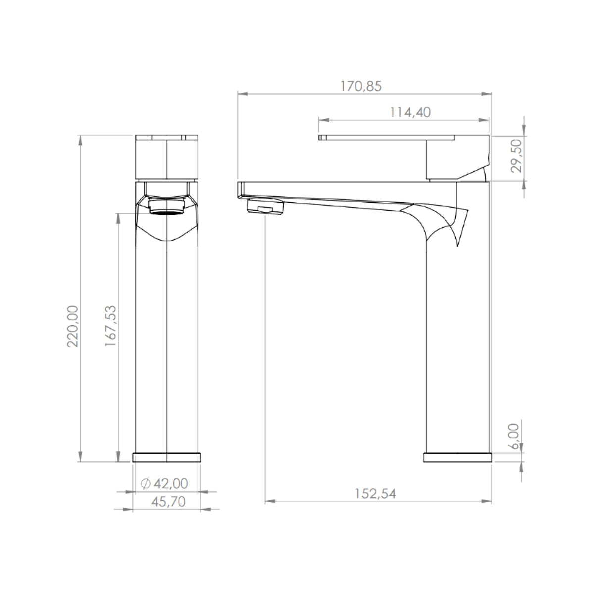 Monomando Lavamanos Alto Verceli Inox Satinado