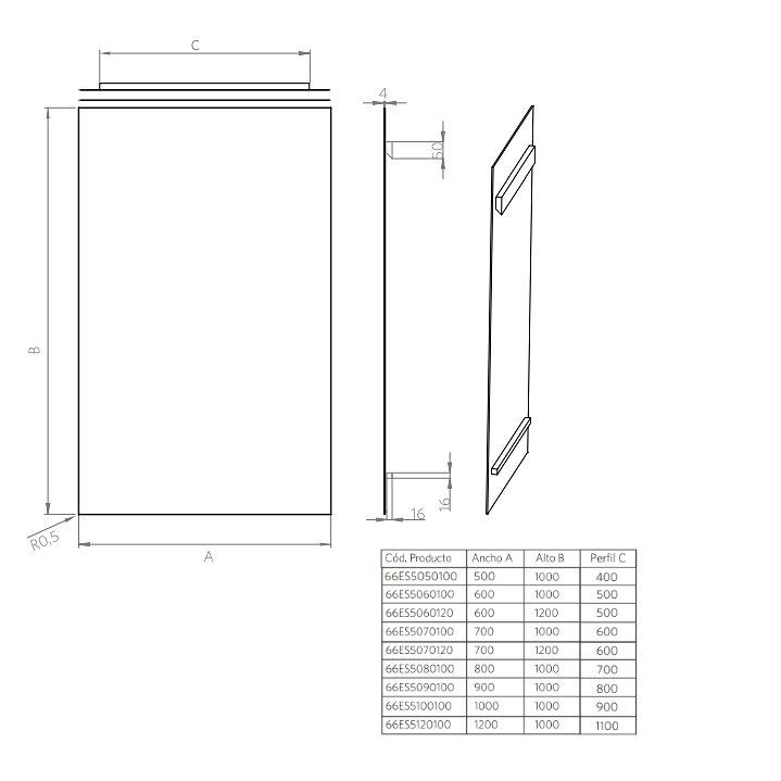 Espejo Rectangular 100 cm Alto